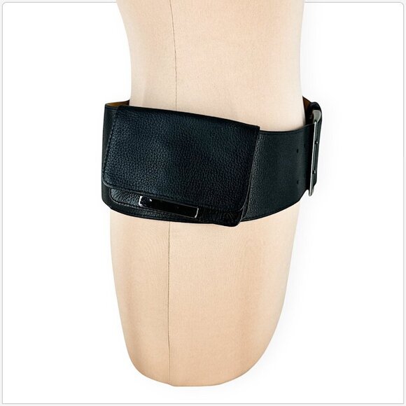 Worth Black Pebbled Leather Hip Utility Bag Pouch Purse Belt New NWOT Size XP